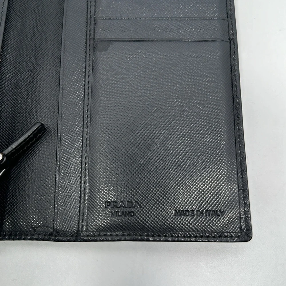 Authentic PRADA Men's Saffiano Leather Bi-Fold Long Wallet- Black